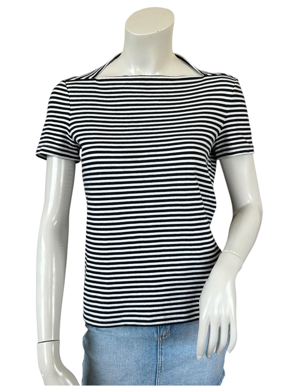 Kate Spade Broome Street Black White Striped Cotton Boatneck Short Sleeve Top S